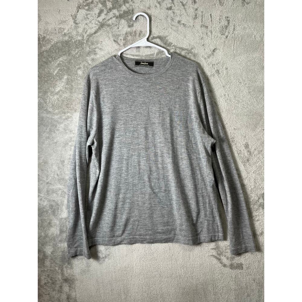 Neiman Marcus 100% Cashmere‎ Sweater Gray Crewneck Lightweight Knit Top Large